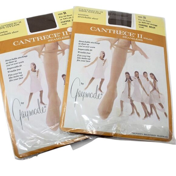 Vintage Nylon Stockings 2 Pair Cantrece Gaymode Coffee Bean B 10 Short - Hey Viv - Picture 5 of 6